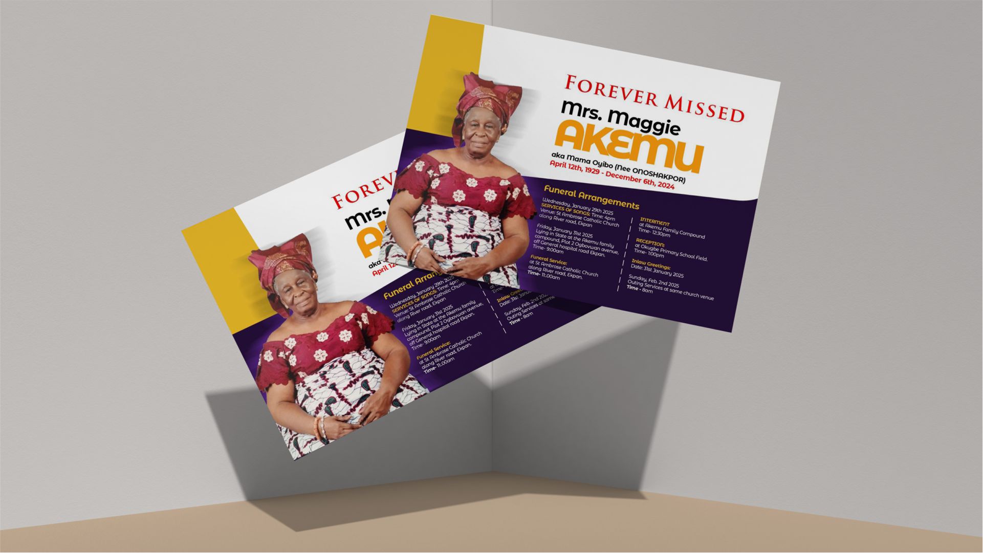 Burial Funeral Invitation Card Design and Print in Lagos Nigeria